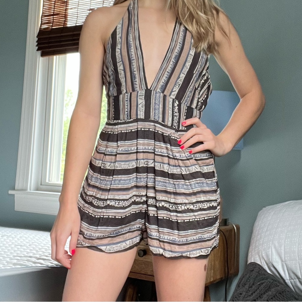 Free People Patterned Deep V Romper